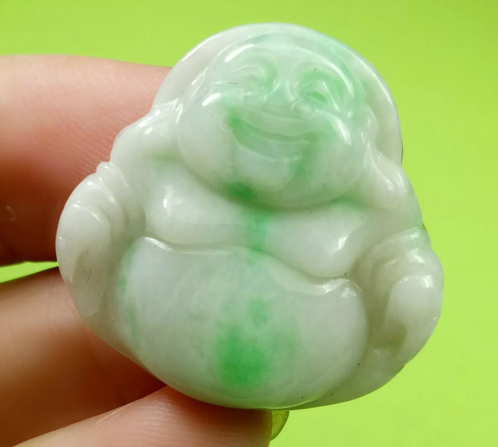 10% OFF- Certified Natural Jadeite Emerald A*Jade HandCarved Blessing Happy Buddha Pendant《Grade A》A3975