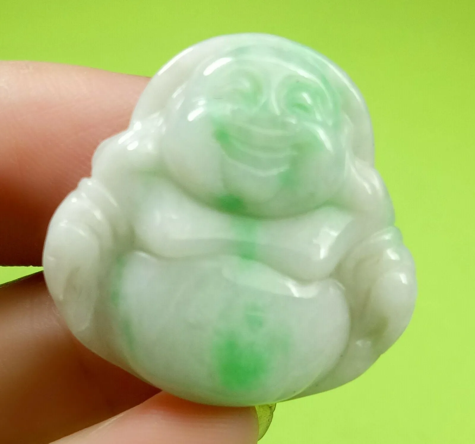 10% OFF- Certified Natural Jadeite Emerald A*Jade HandCarved Blessing Happy Buddha Pendant《Grade A》A3975