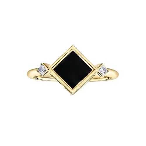 10K Yellow Gold Black Onyx and Canadian Diamond Ring