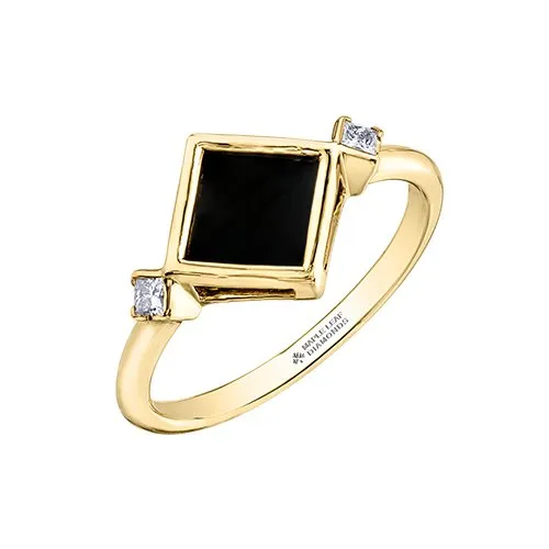 10K Yellow Gold Black Onyx and Canadian Diamond Ring