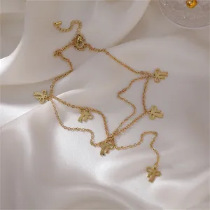 18K Gold-Plated Bow Station Drop Choker Necklace