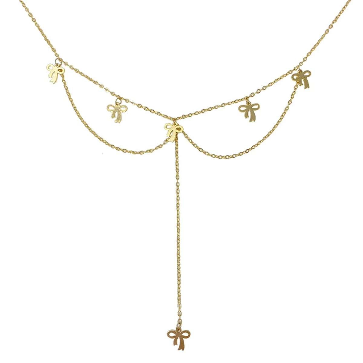 18K Gold-Plated Bow Station Drop Choker Necklace
