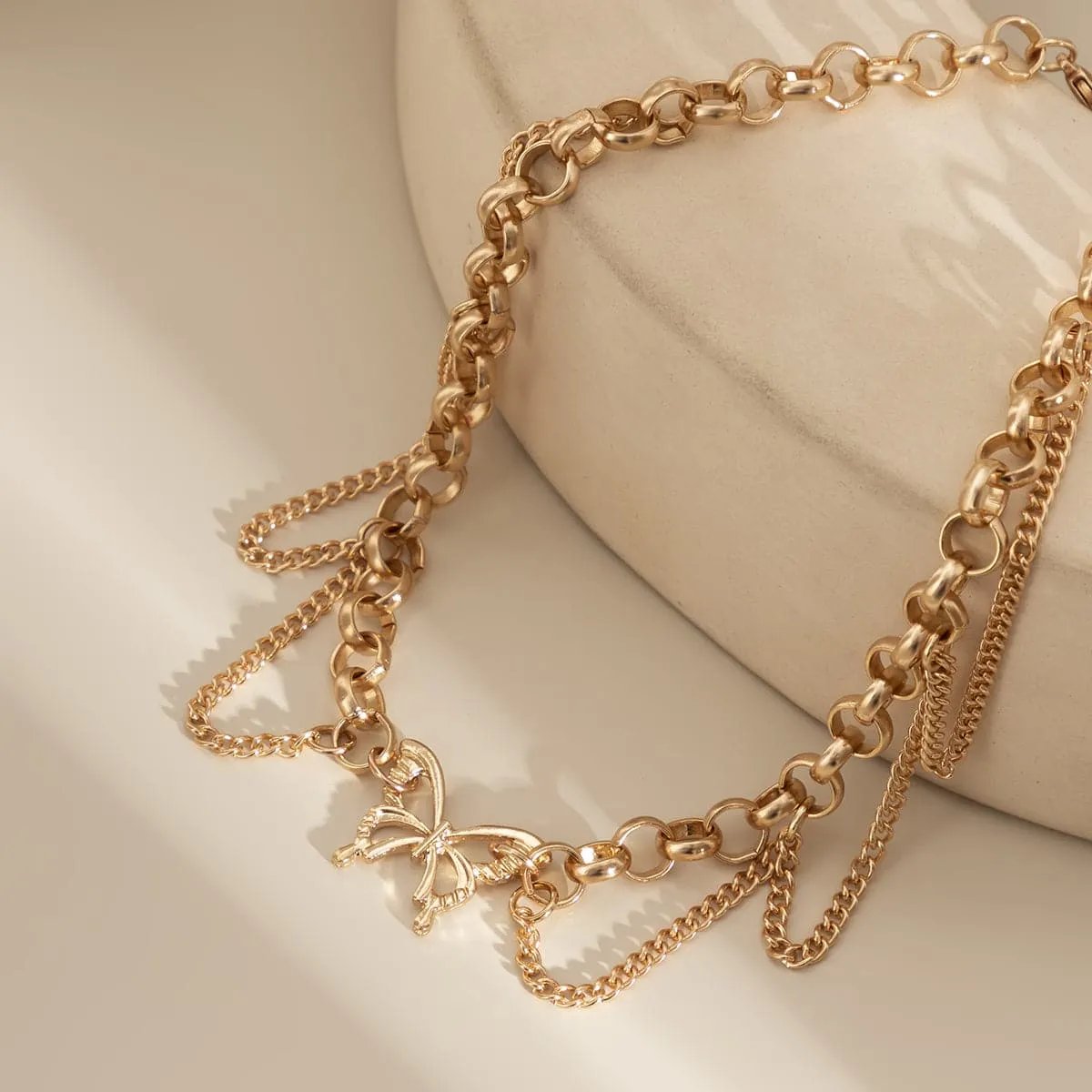 18K Gold-Plated Butterfly Tassel Choker Necklace
