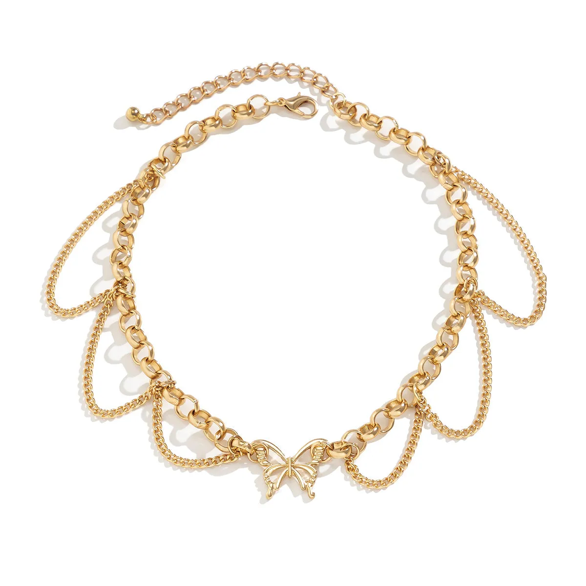 18K Gold-Plated Butterfly Tassel Choker Necklace