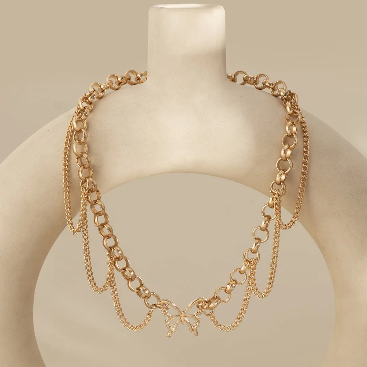 18K Gold-Plated Butterfly Tassel Choker Necklace