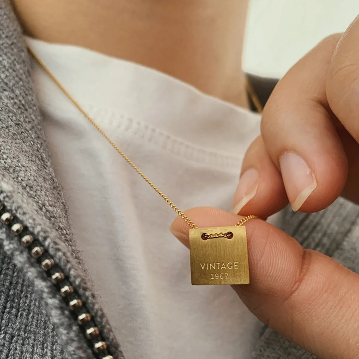 18K Gold-Plated Dog Tag Pendant Necklace