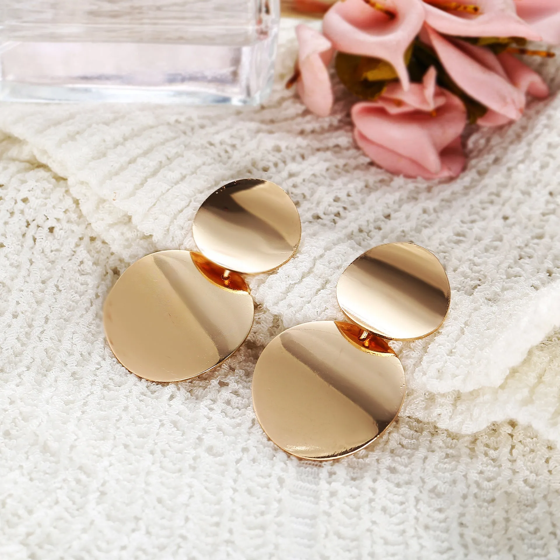 18K Gold-Plated Dual Circle Drop Earrings