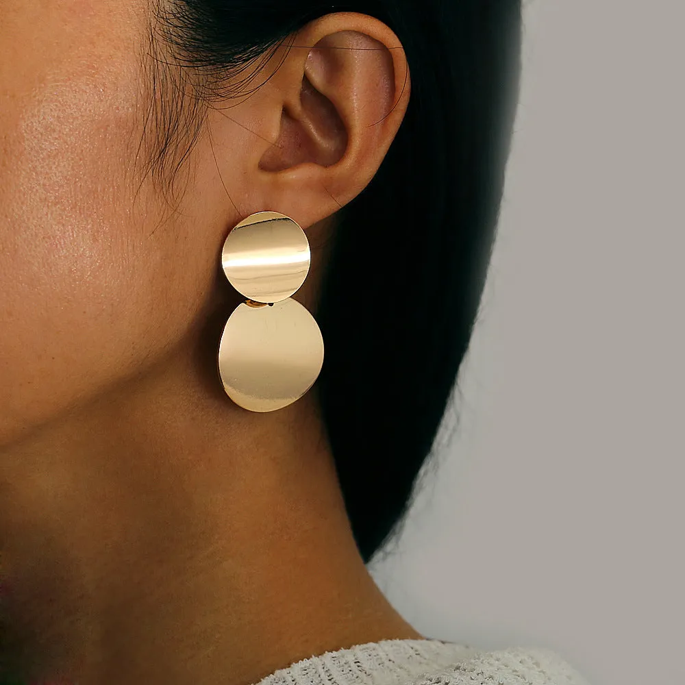 18K Gold-Plated Dual Circle Drop Earrings