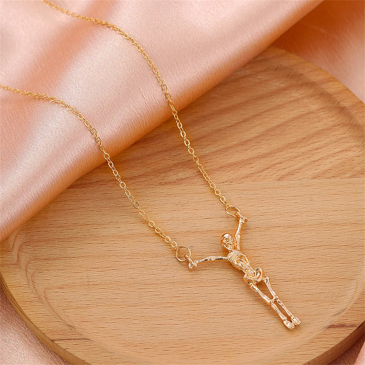 18K Gold-Plated Hanging Skeleton Pendant Necklace