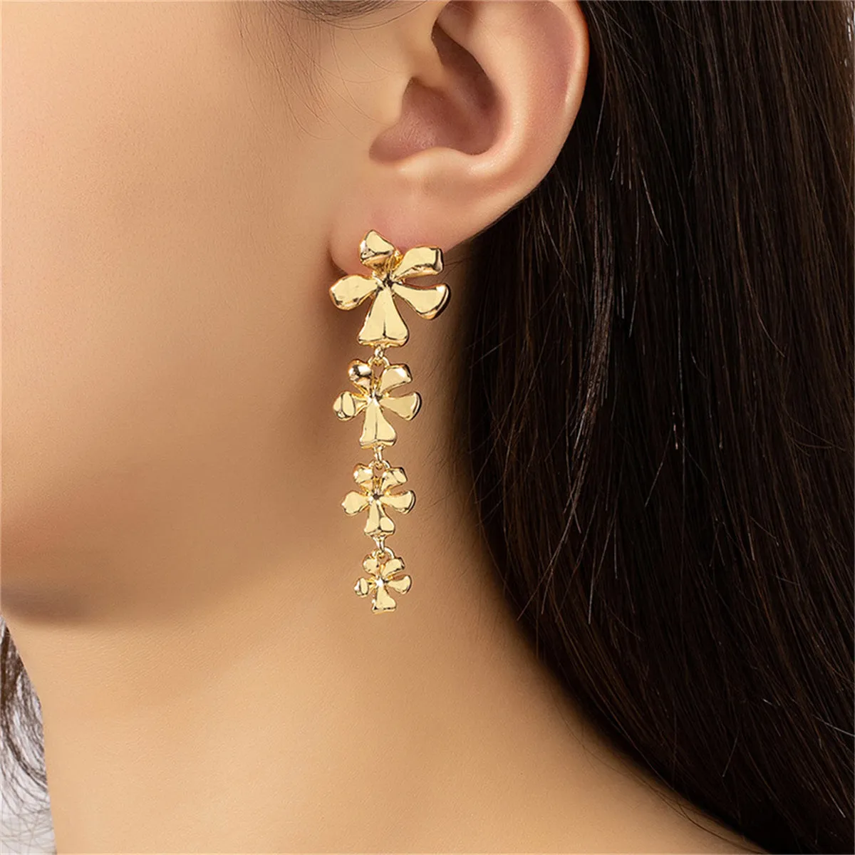18K Gold-Plated Linked Flower Drop Earrings