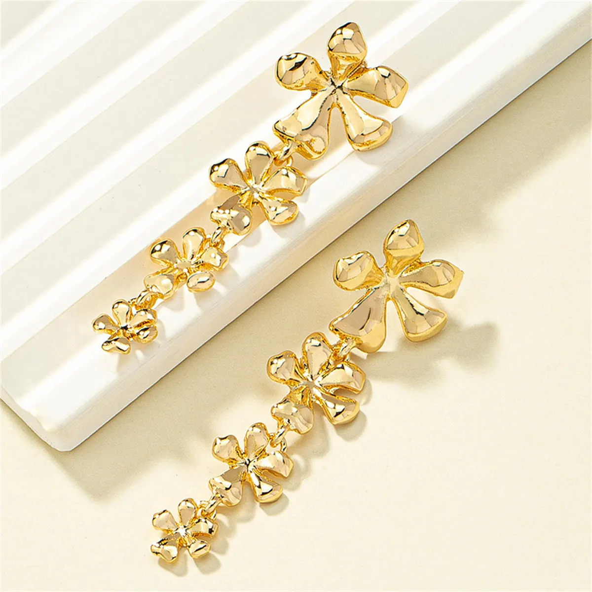 18K Gold-Plated Linked Flower Drop Earrings