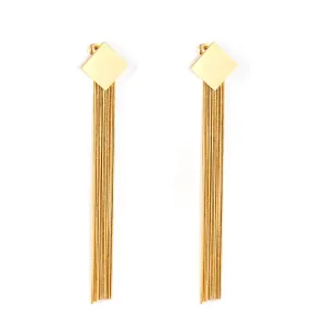 18K Gold-Plated Rhombus Tassel Drop Earrings