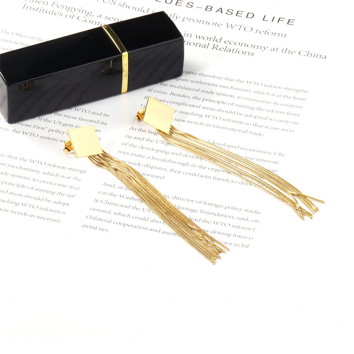 18K Gold-Plated Rhombus Tassel Drop Earrings