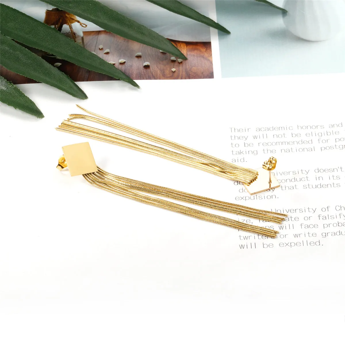 18K Gold-Plated Rhombus Tassel Drop Earrings