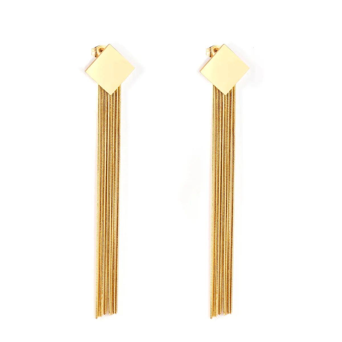 18K Gold-Plated Rhombus Tassel Drop Earrings