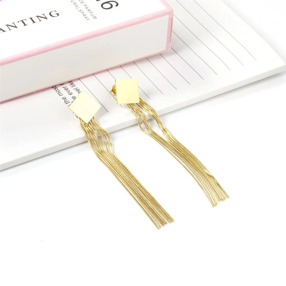 18K Gold-Plated Rhombus Tassel Drop Earrings