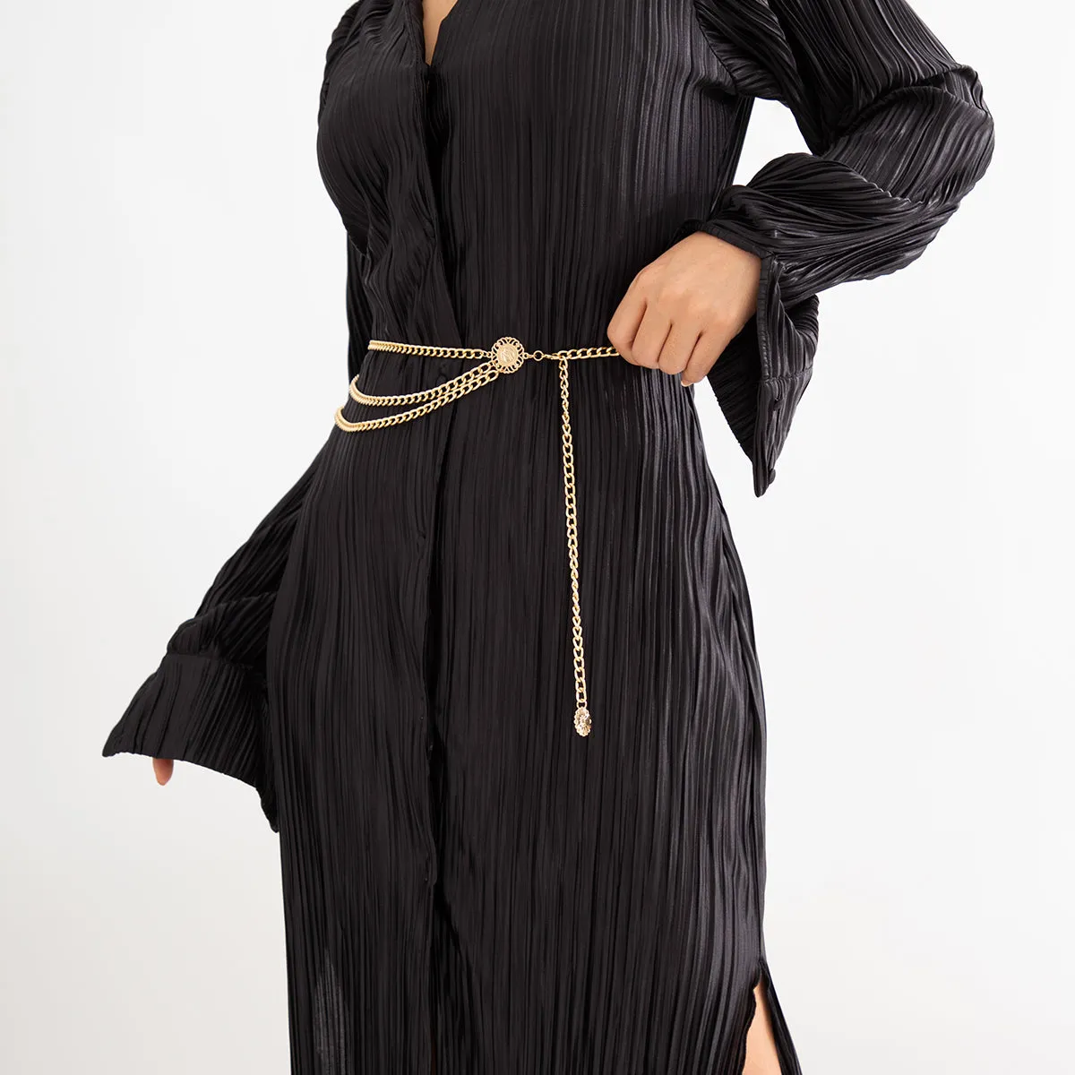 18K Gold-Plated Tassel-Accent Layered Curb Chain Waist Belt