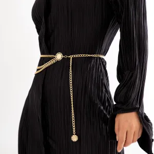 18K Gold-Plated Tassel-Accent Layered Curb Chain Waist Belt