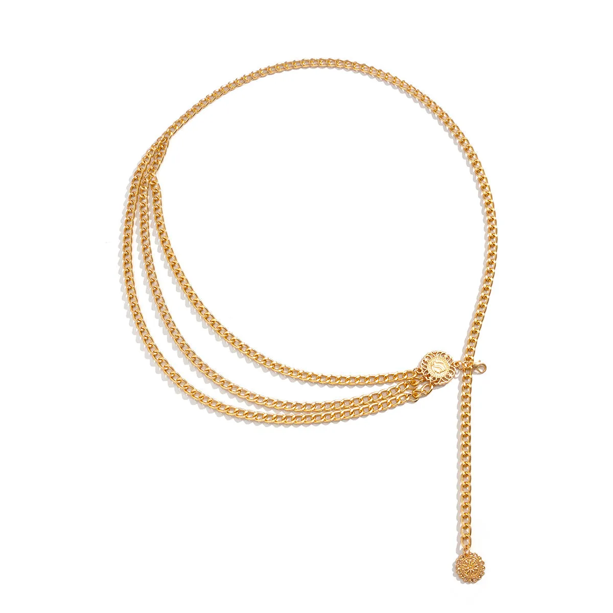 18K Gold-Plated Tassel-Accent Layered Curb Chain Waist Belt