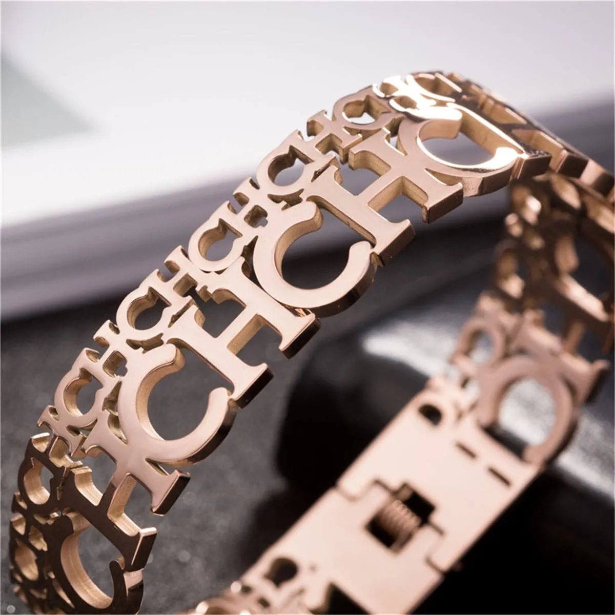 18K Rose Gold-Plated 'CH' Bangle