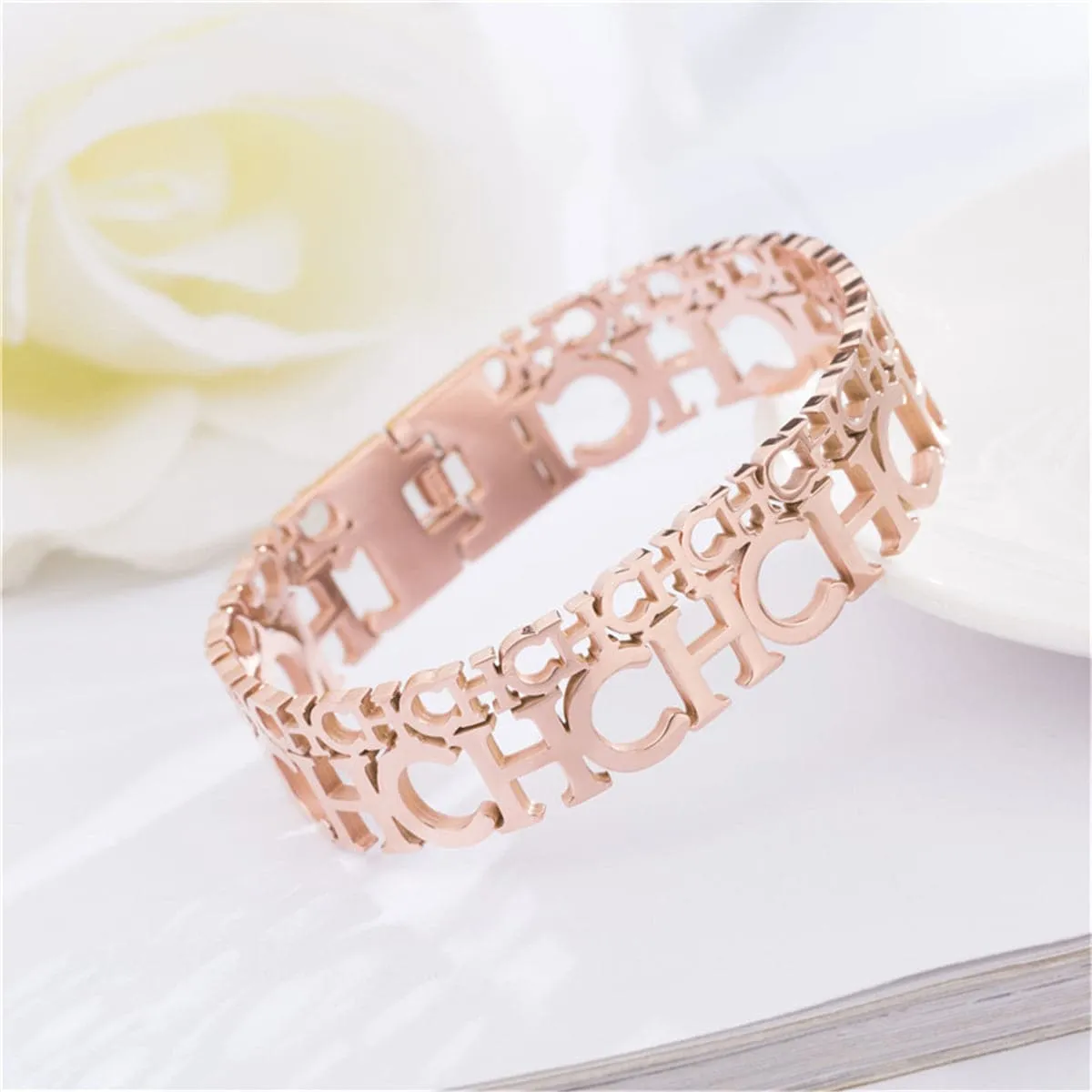 18K Rose Gold-Plated 'CH' Bangle
