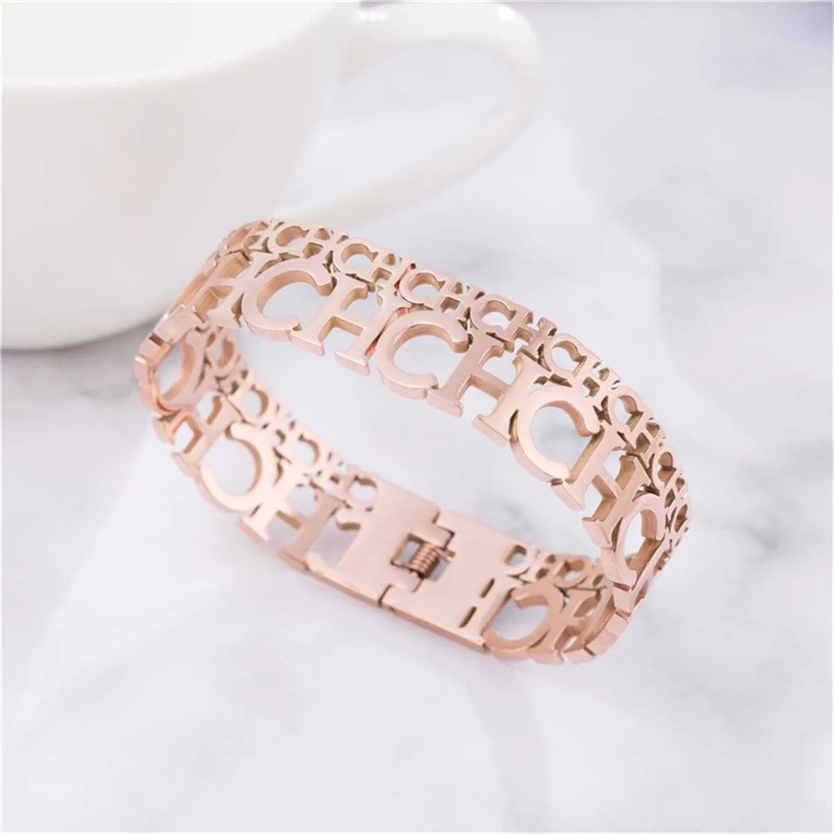 18K Rose Gold-Plated 'CH' Bangle