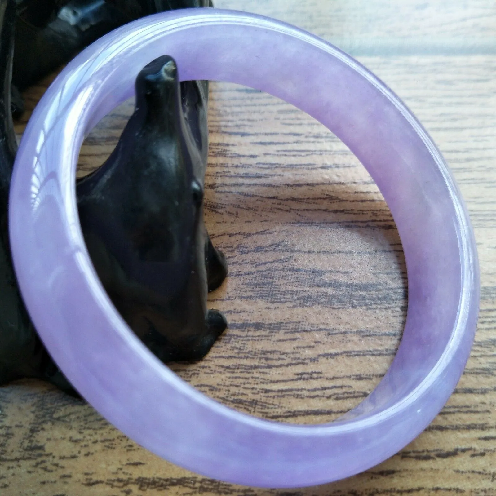 57/58/59mm Certified Natural Lavender Jadeite Emerald A*Jade HandCarved Lucky Bracelet Bangle F110