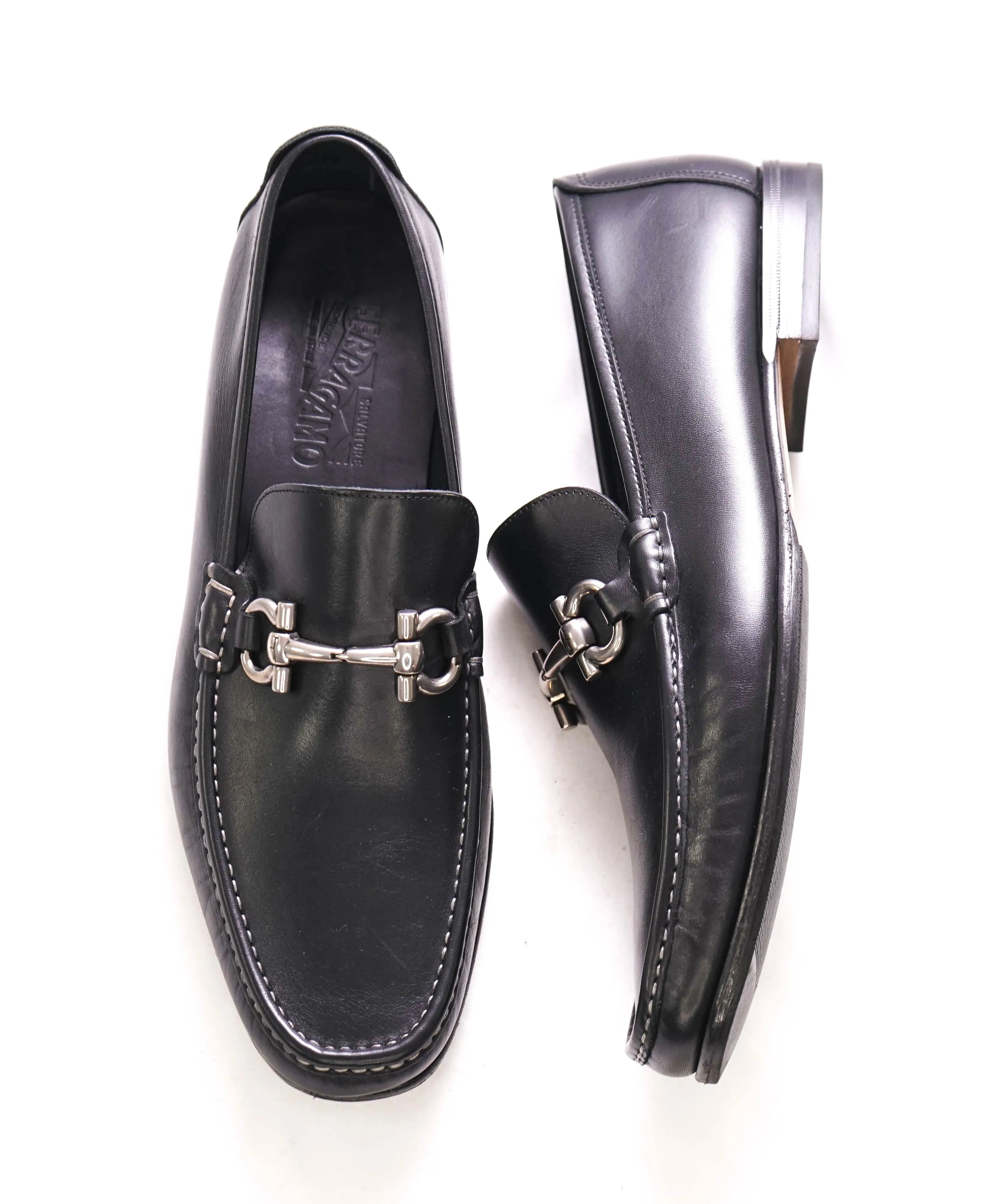$700 SALVATORE FERRAGAMO - "GIORDANO" Black Leather Loafer- 12 EE
