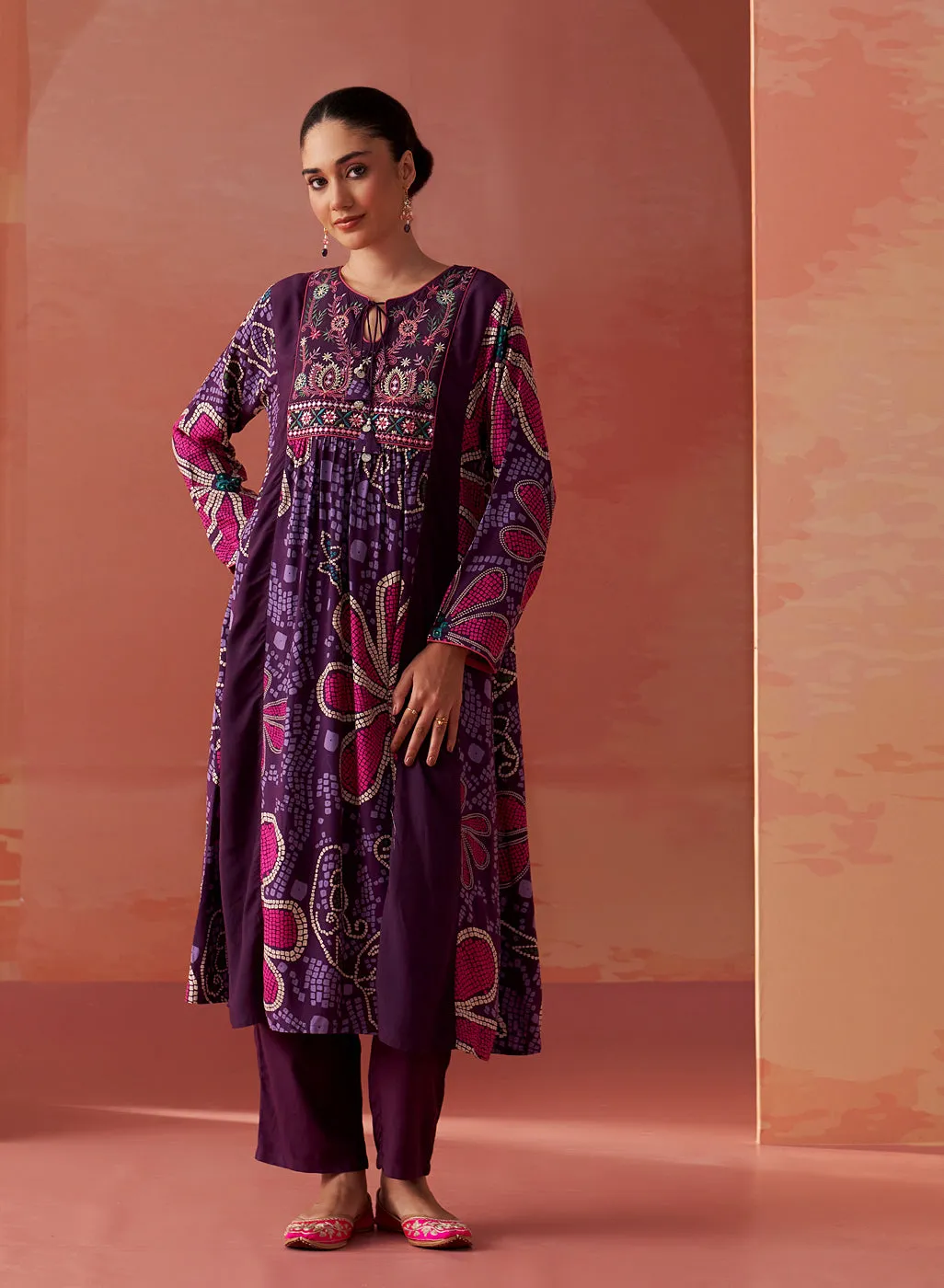 Anaisa Purple Printed Rayon Kurta Set for Women