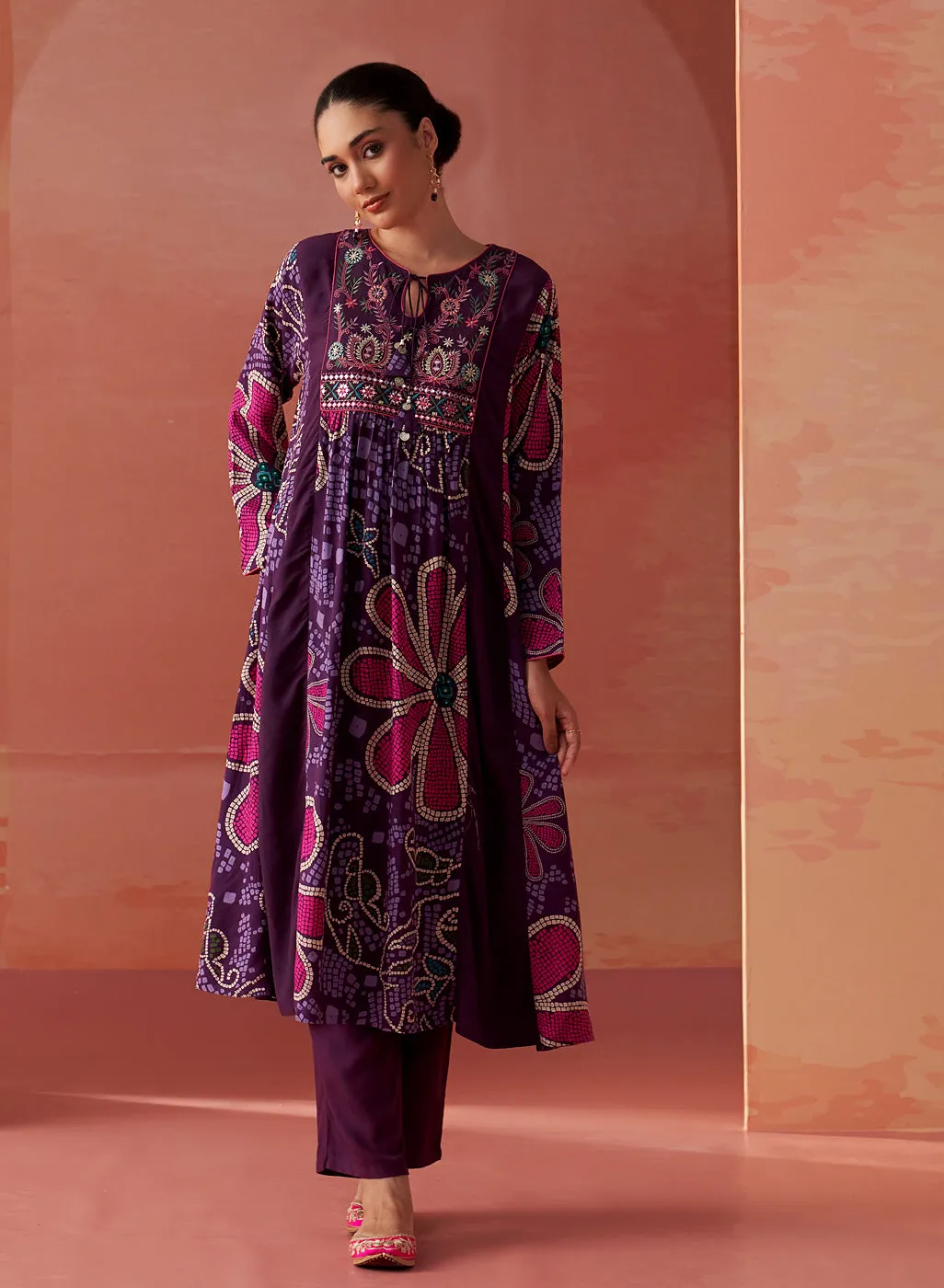Anaisa Purple Printed Rayon Kurta Set for Women