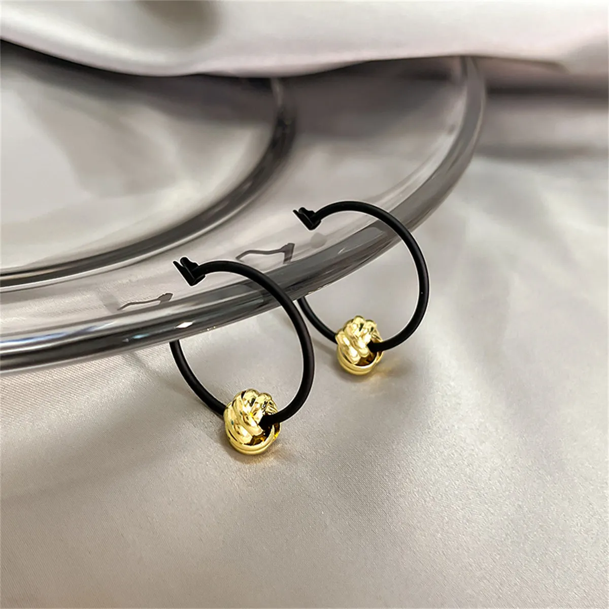 Black & 18K Gold-Plated Ball Hoop Earrings