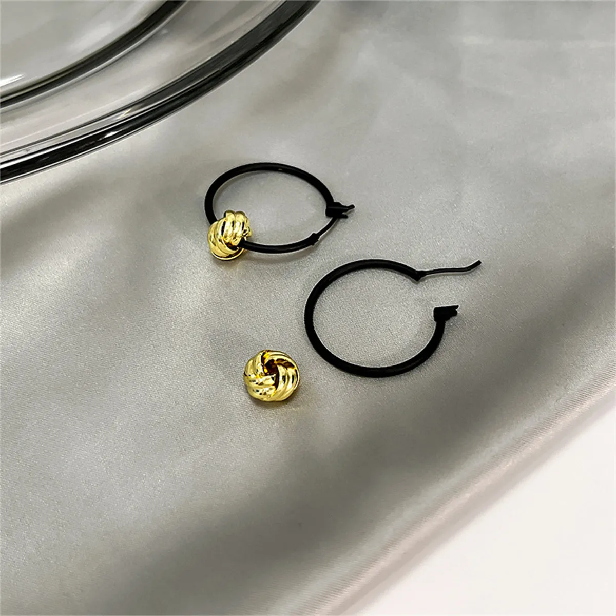 Black & 18K Gold-Plated Ball Hoop Earrings