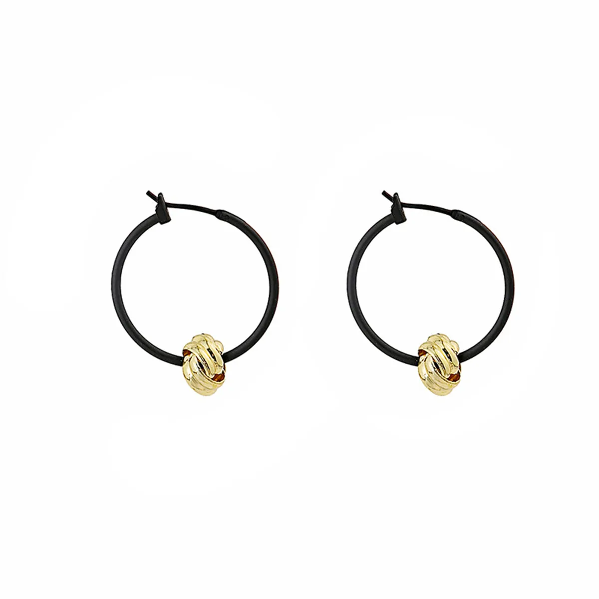 Black & 18K Gold-Plated Ball Hoop Earrings