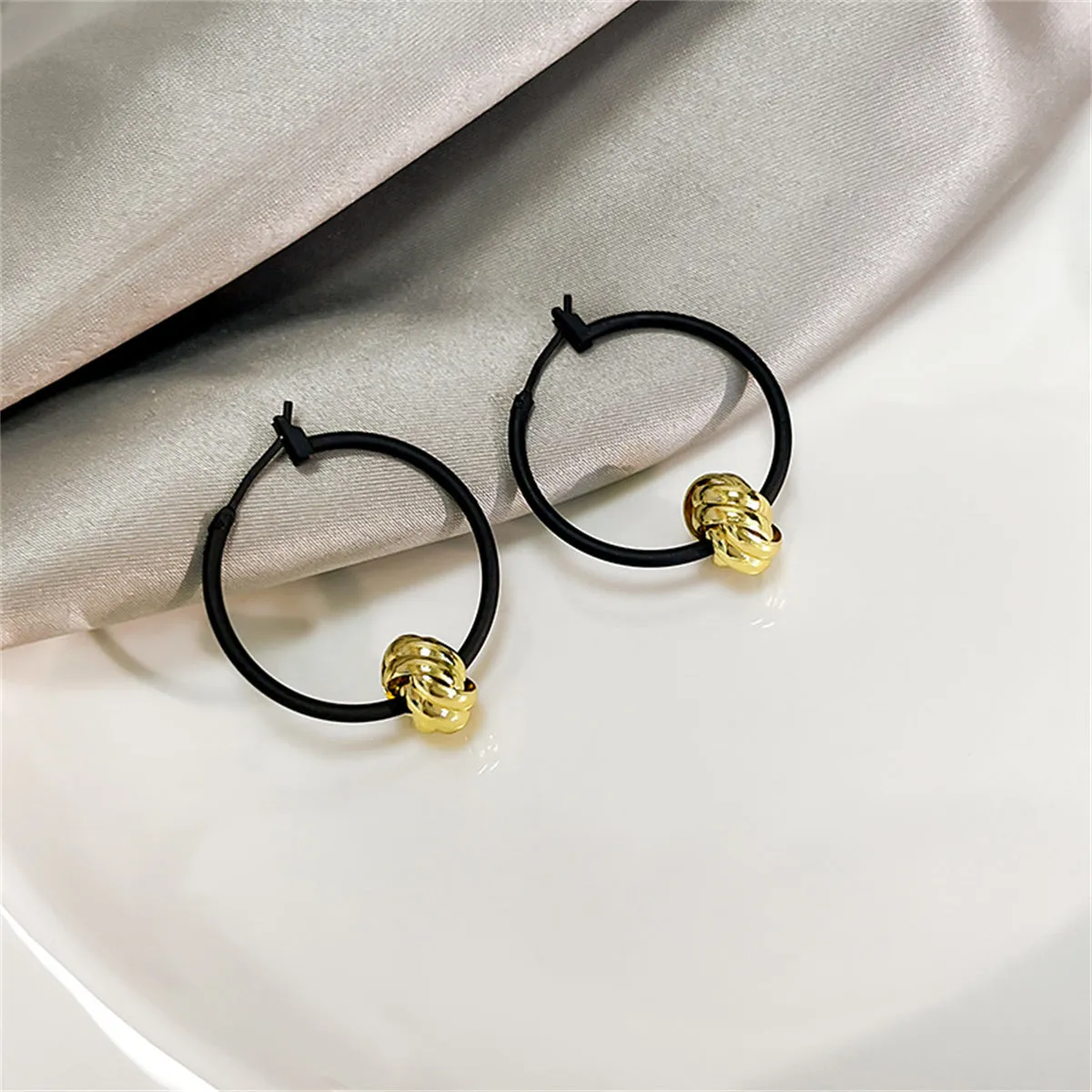 Black & 18K Gold-Plated Ball Hoop Earrings
