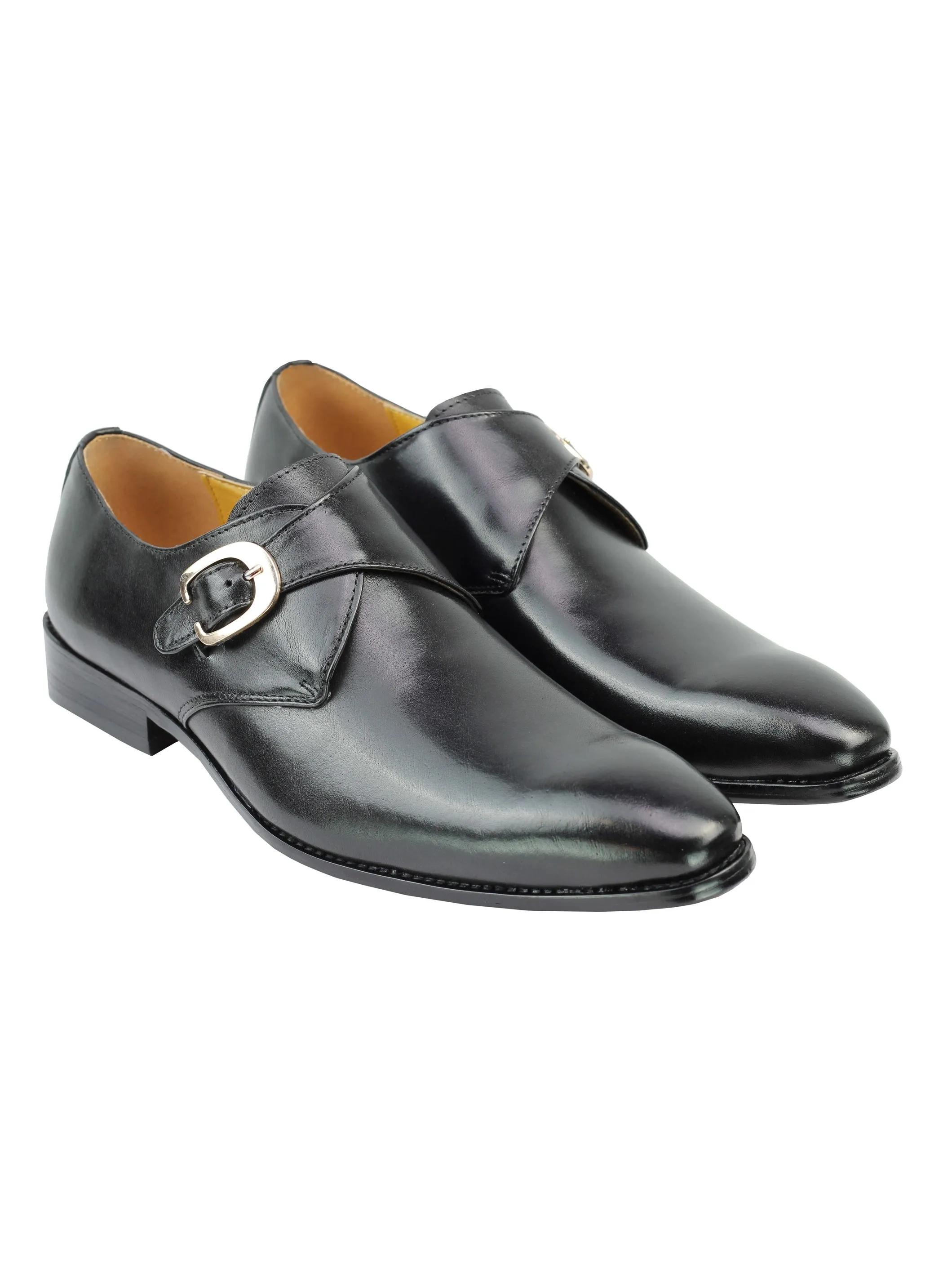 BLACK MONK STRAP REAL LEATHER SHOES