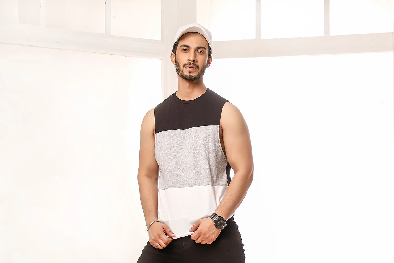 Black/Heather Grey Block Dropped Armhole