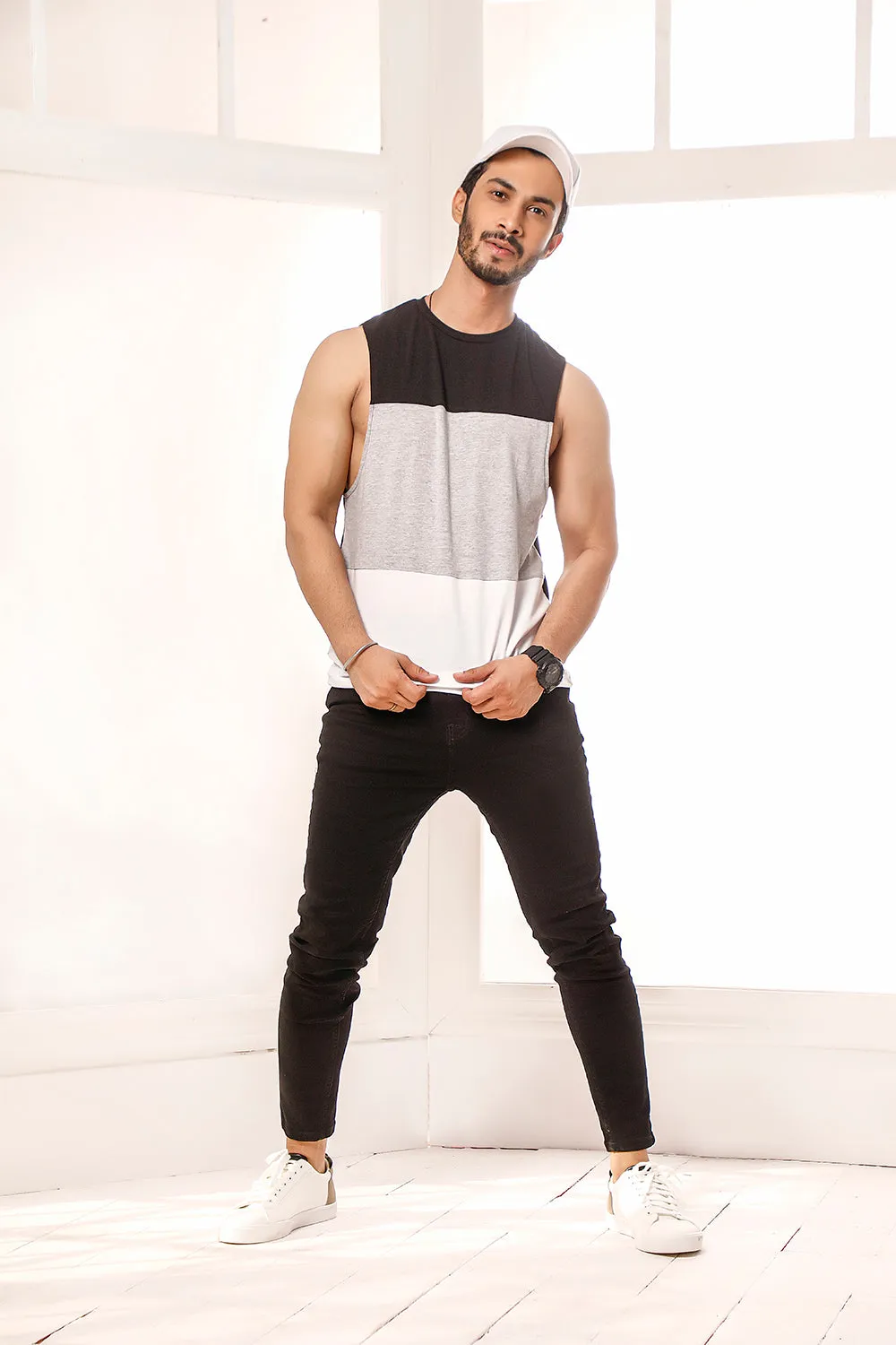 Black/Heather Grey Block Dropped Armhole