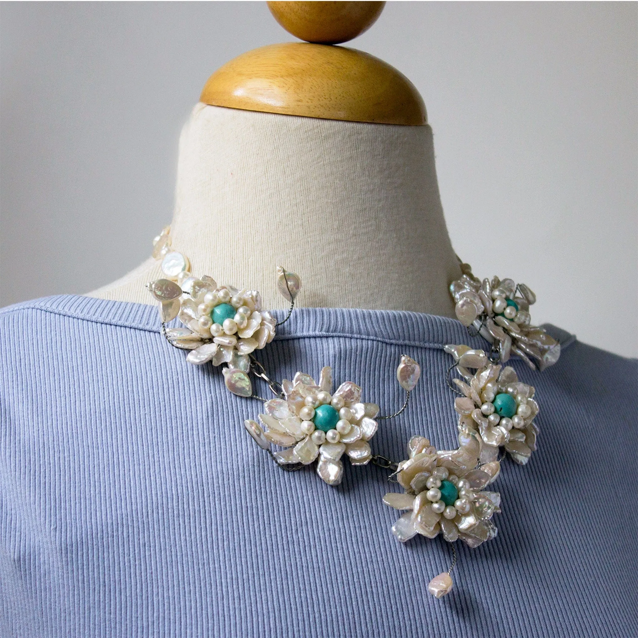 Blossom in Winter Pearl and Stone Necklace