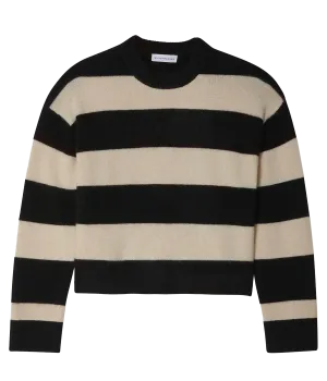 Cashmere Striped Crewneck in Black Natural
