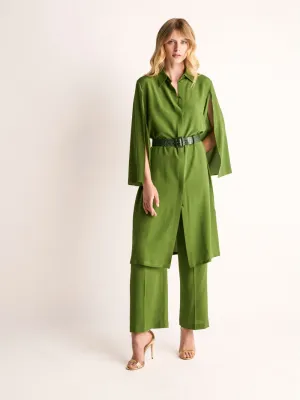 Chanterelle Garden Green Silk Midi Dress