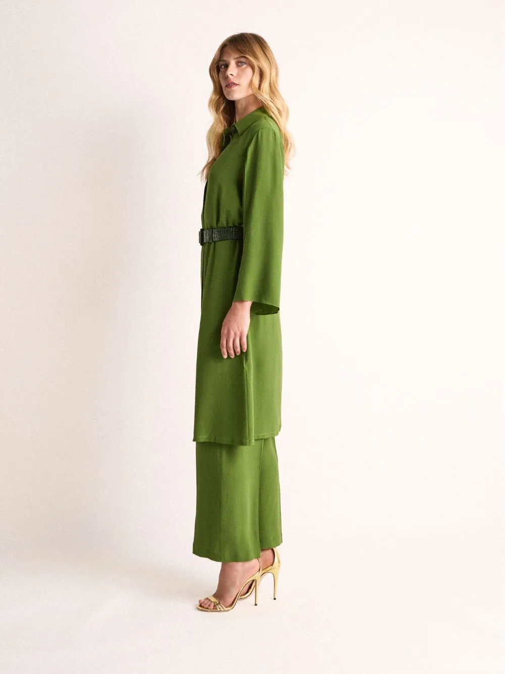 Chanterelle Garden Green Silk Midi Dress