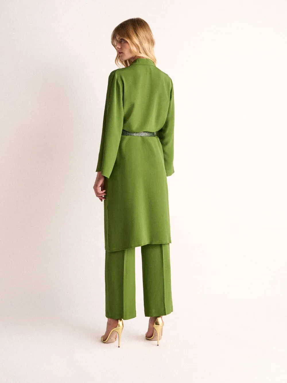 Chanterelle Garden Green Silk Midi Dress