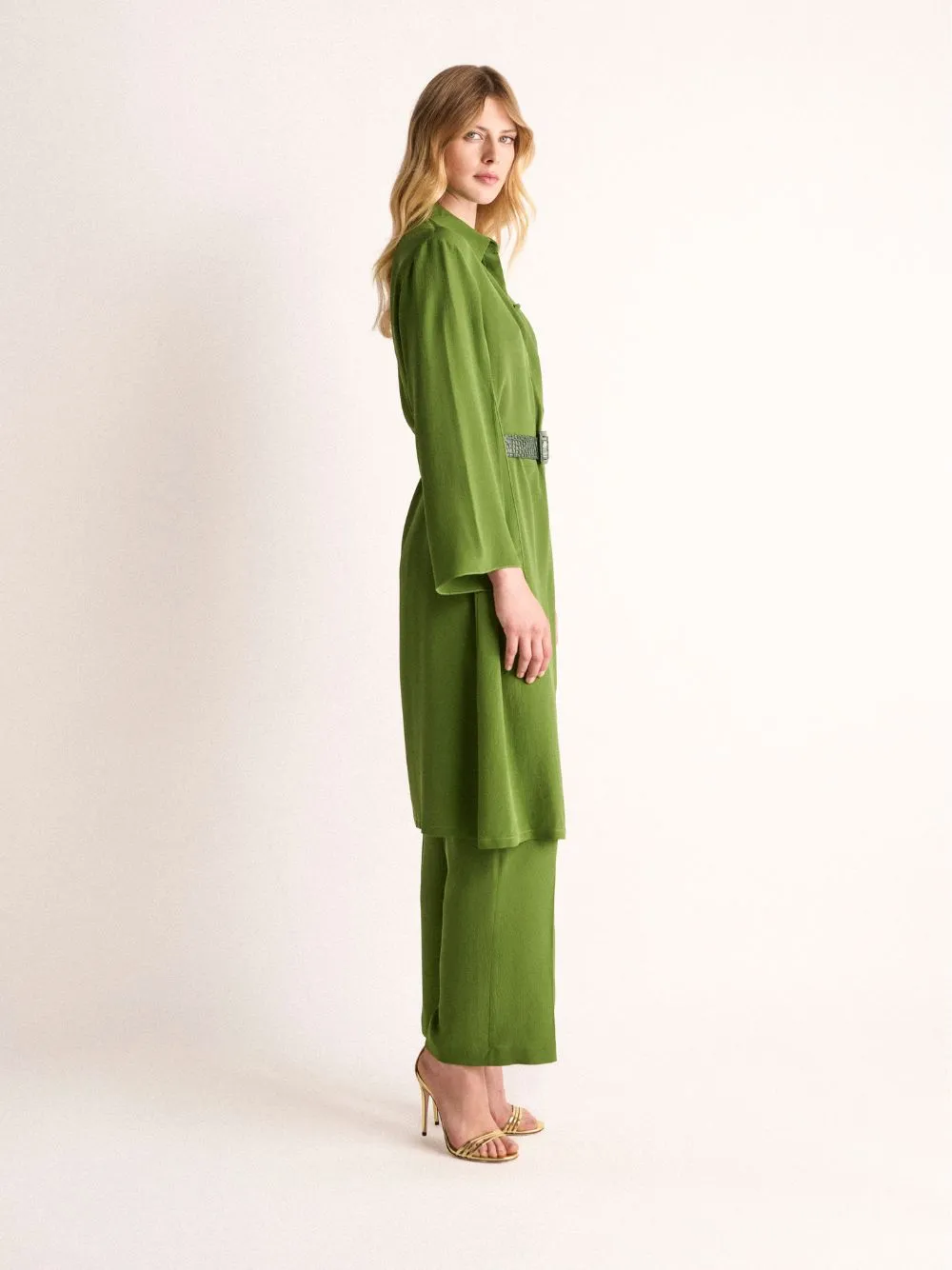 Chanterelle Garden Green Silk Midi Dress
