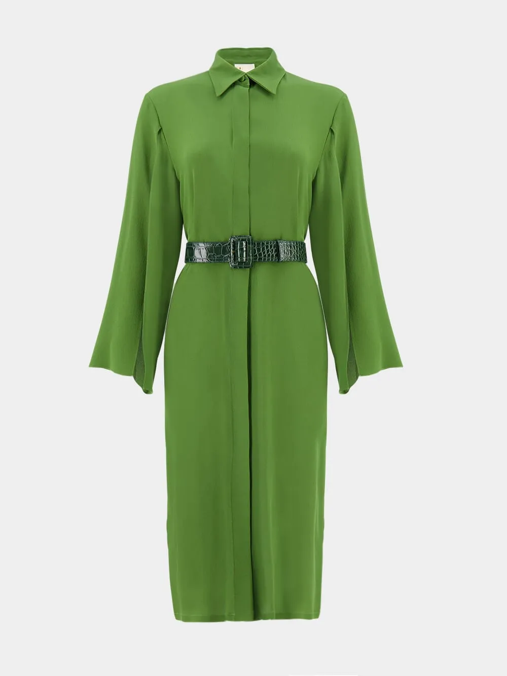 Chanterelle Garden Green Silk Midi Dress