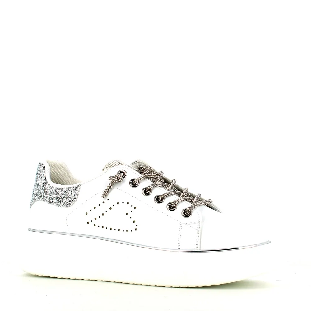 Cinders Edit Dia Lace Trainer White Silver