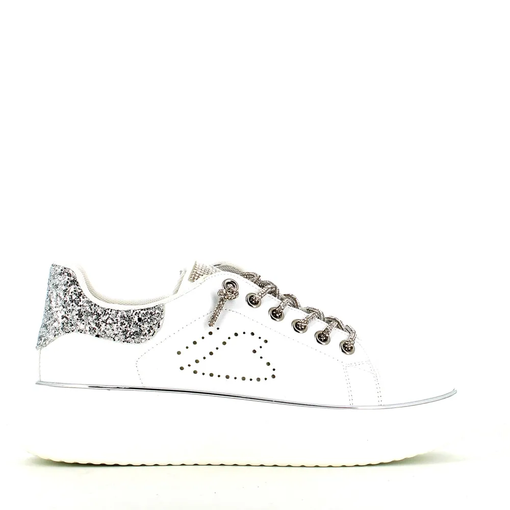 Cinders Edit Dia Lace Trainer White Silver