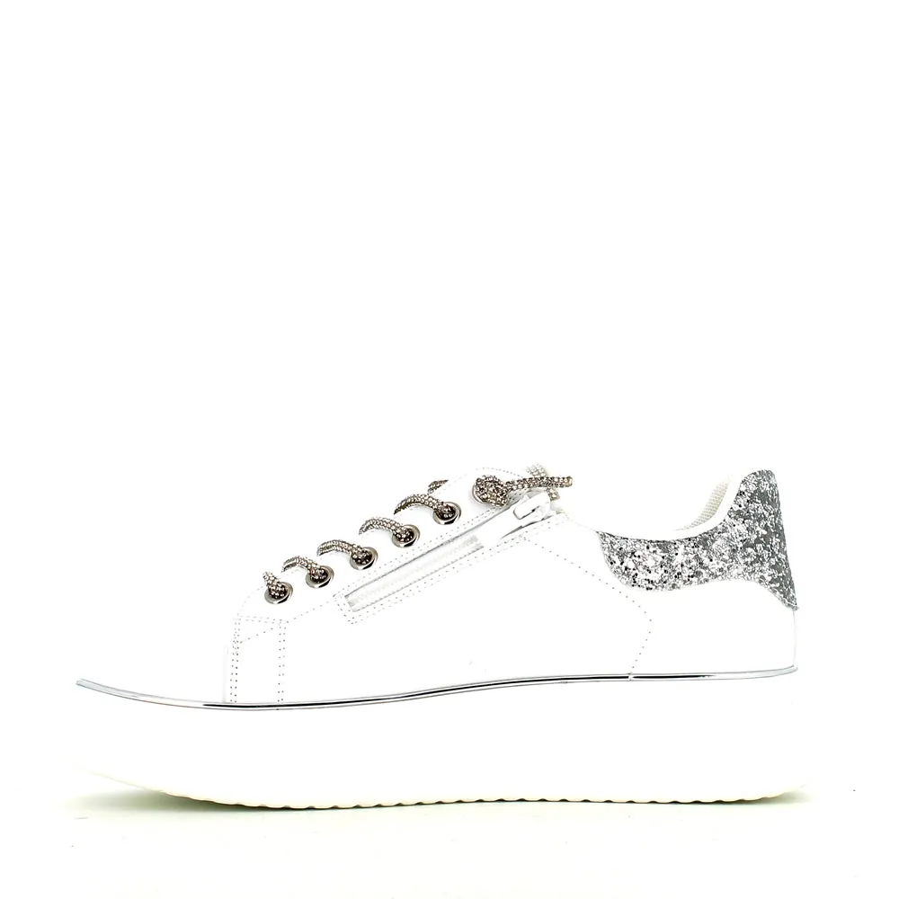 Cinders Edit Dia Lace Trainer White Silver