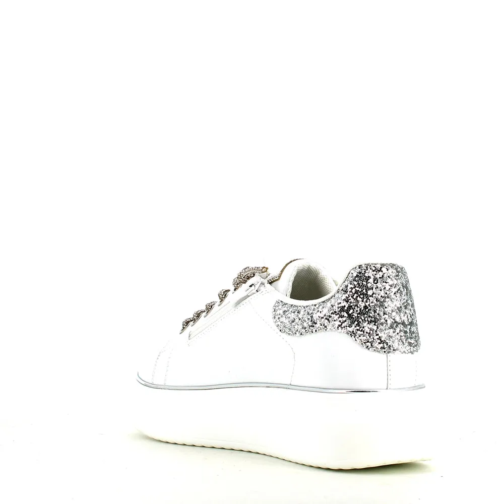 Cinders Edit Dia Lace Trainer White Silver