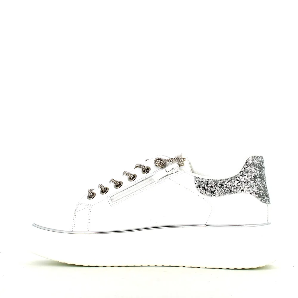 Cinders Edit Dia Lace Trainer White Silver