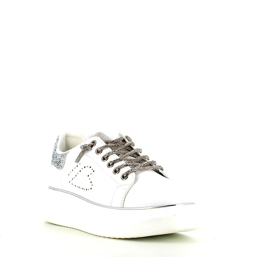 Cinders Edit Dia Lace Trainer White Silver